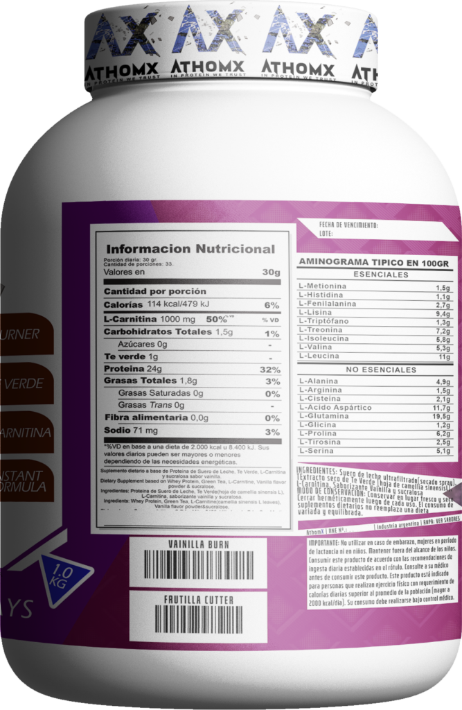 CutaX Whey Protein Quemador de Grasa + LCarnitina + Te Verde AthomX 1 Kg Every Day Nature