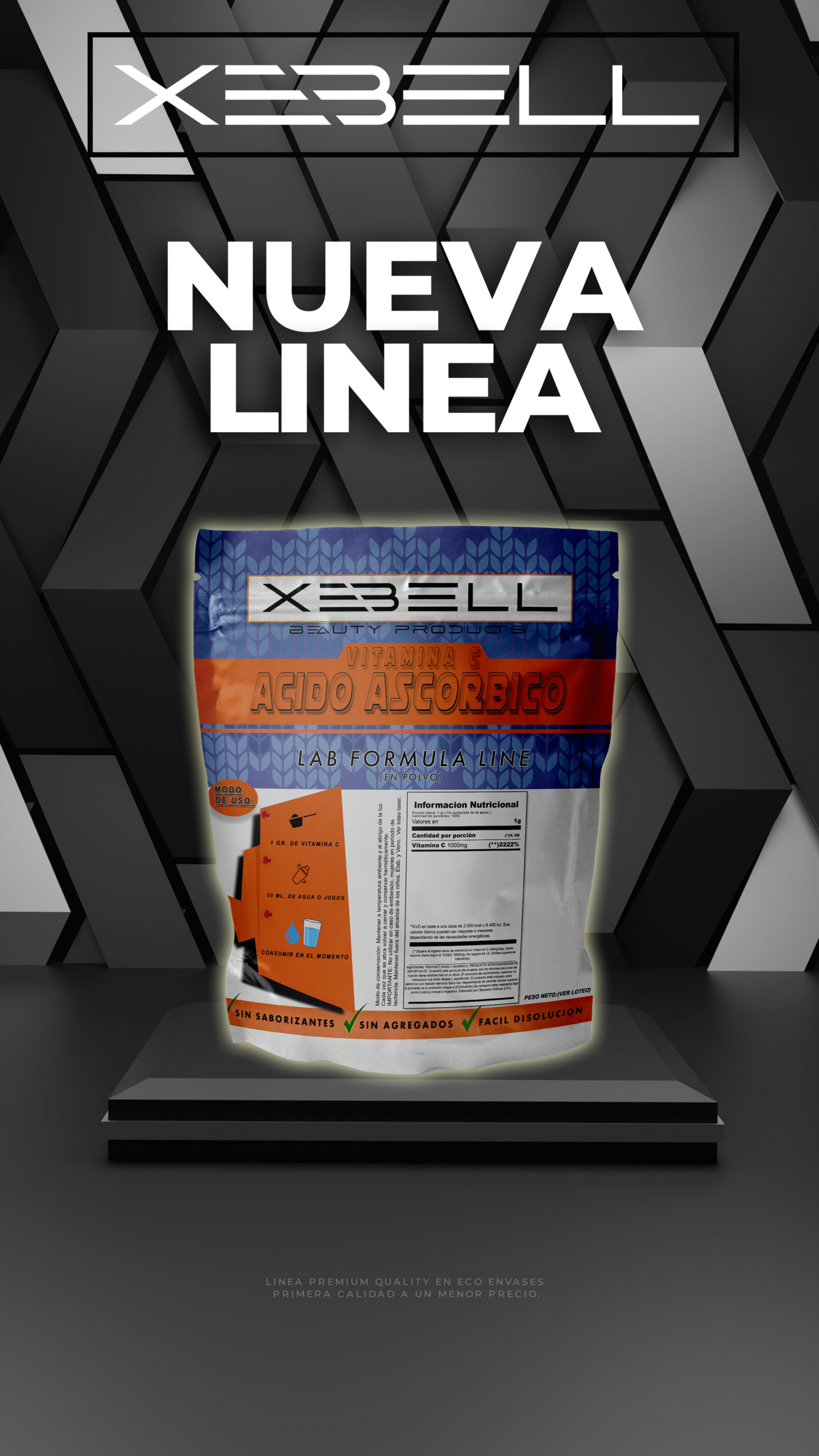 Vitamina C Xebell 1 kg | Ácido L-Ascórbico USP + Magnesio Gratis - Imagen 4