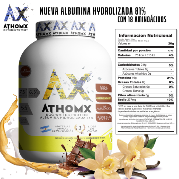 Albumina Hidrolizada AthomX 81% 1 Kg - Imagen 2