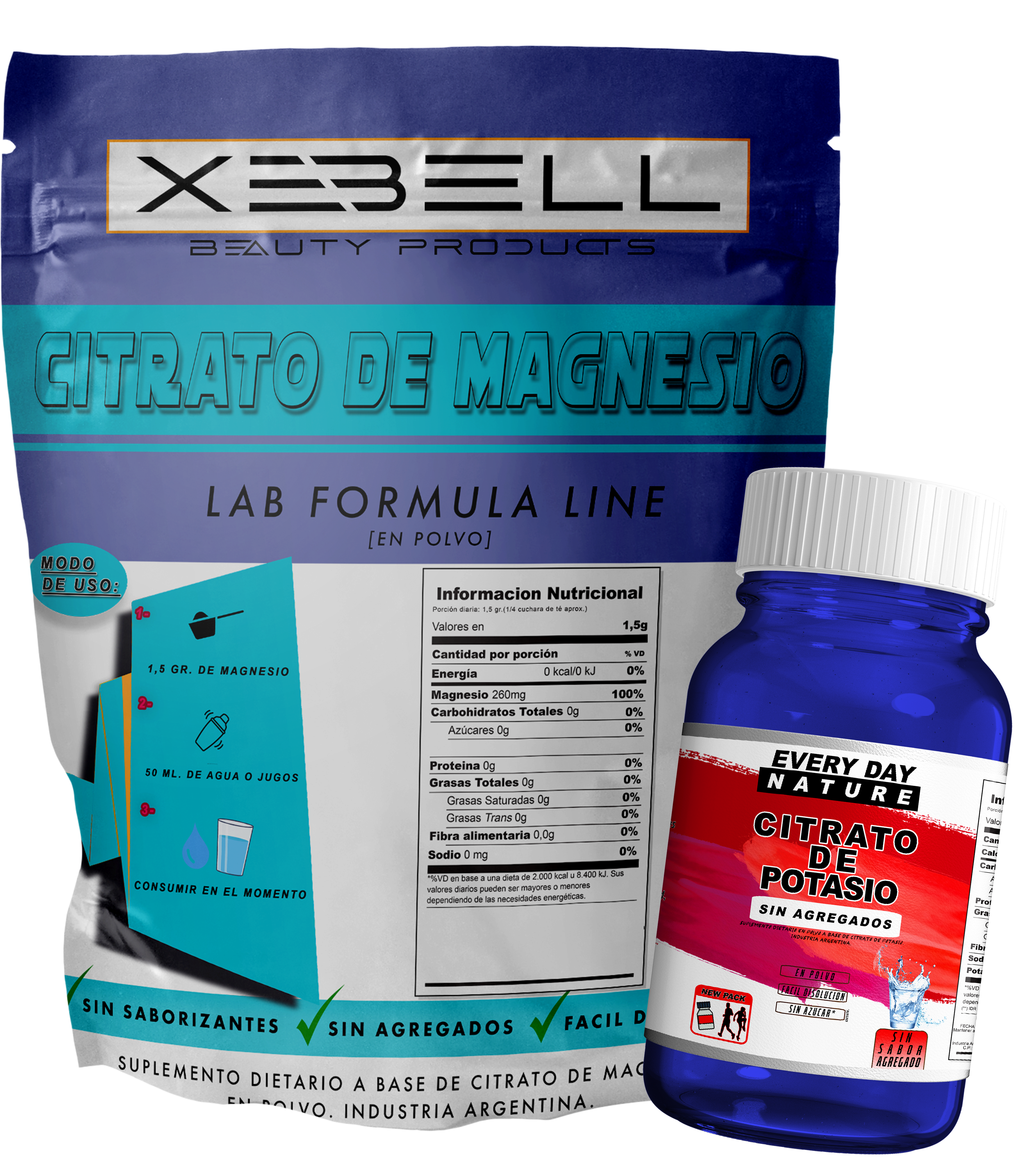 Citrato de Magnesio Xebell 1 Kg Puro USP Polvo + 50 Gr Citrato Potasio EveryDay Gratis