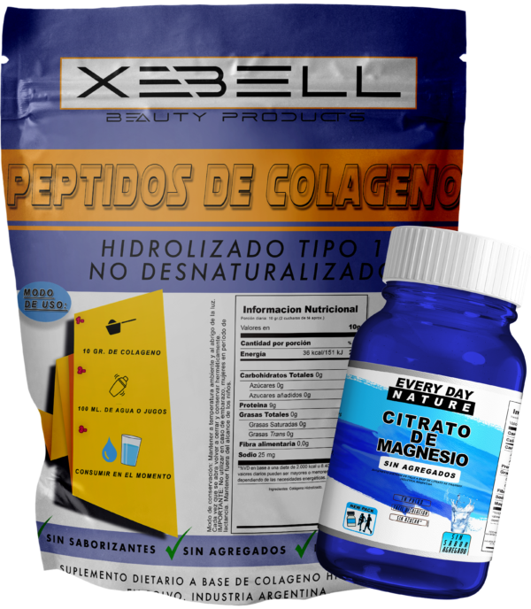 Colageno Hidrolizado Peptidos 1 Kg Xebell Polvo Puro + 50 Gr Citrato Magnesio EveryDay Gratis