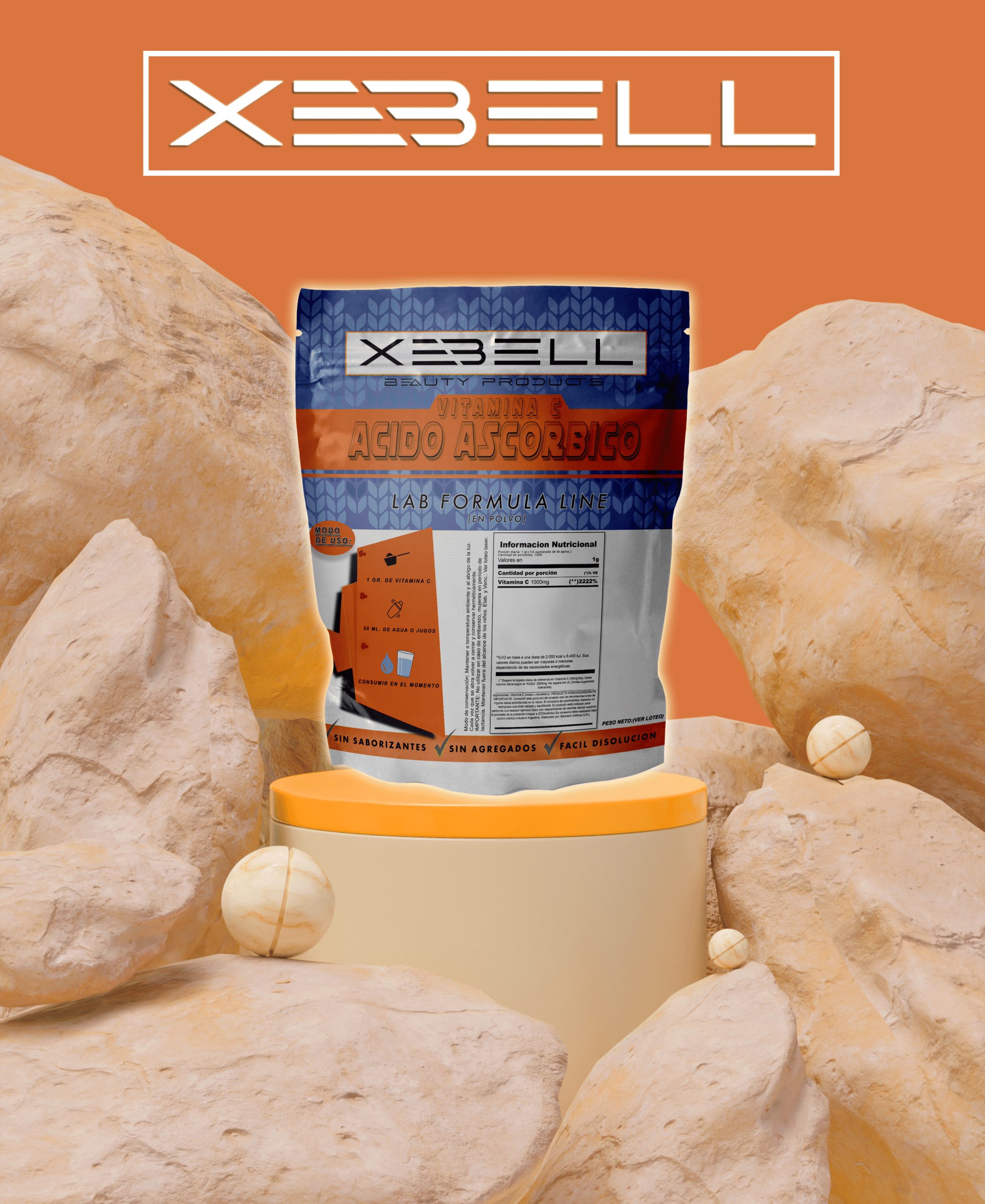 Vitamina C Xebell 1 kg | Ácido L-Ascórbico USP + Magnesio Gratis - Imagen 3